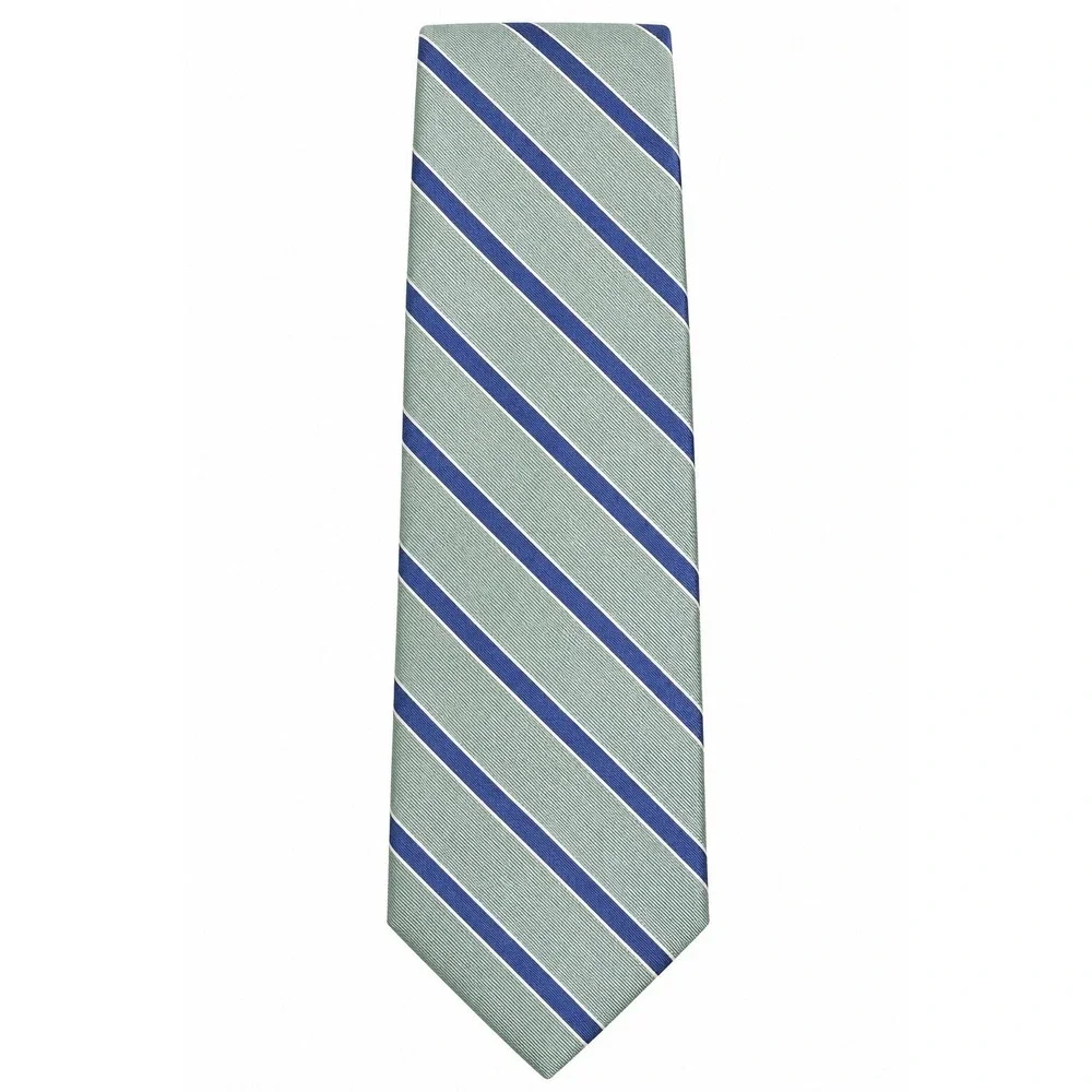 NORDSTROM Silk Mint Green & Blue Striped Design Adjustable Neck Tie 3.5